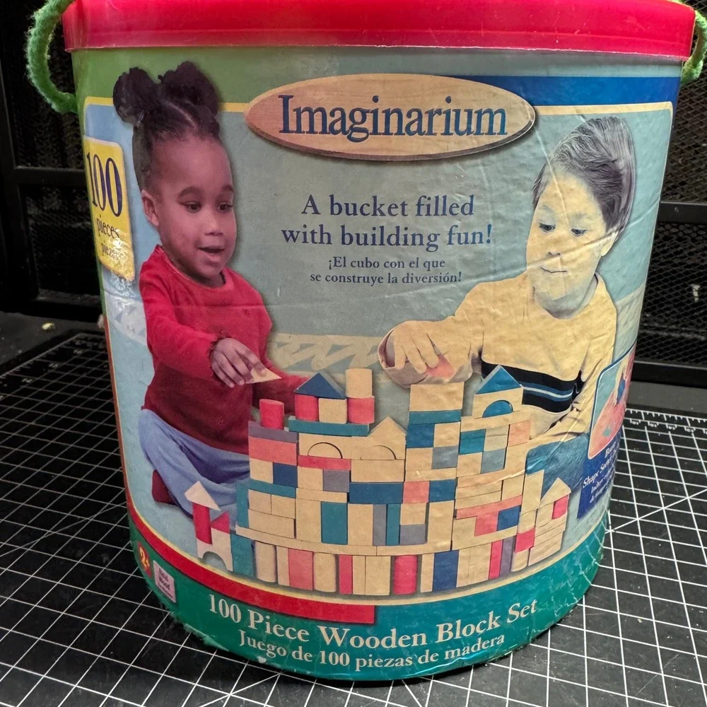 Imaginarium 100 Piece Wooden Block Set Kids Building Toy Natural & Multi-Color
